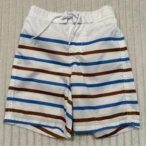 Janie and Jack-white with brown and blue strips swim trunks size 2T